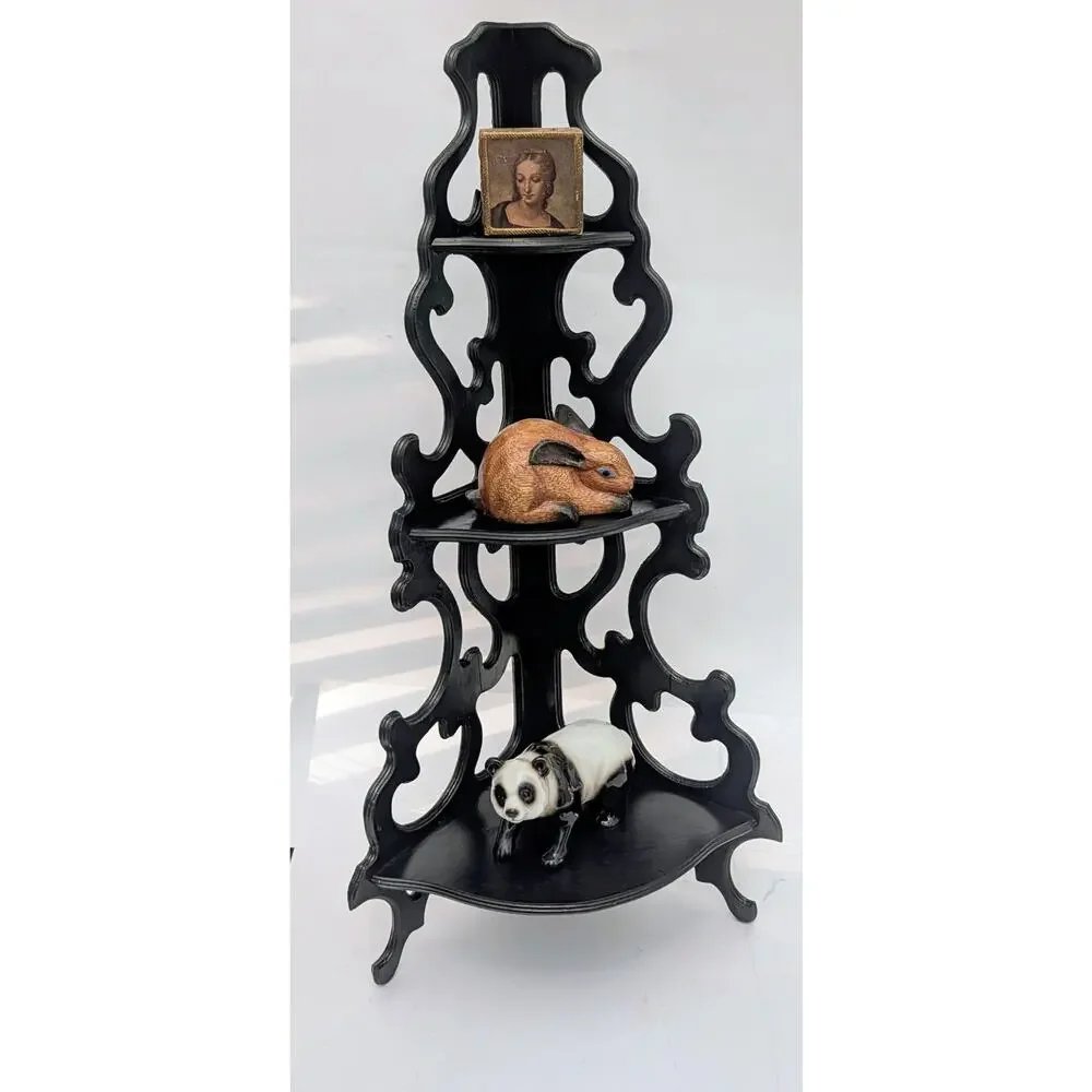3 Tier Corner Wood Scroll Carved Knick Knack Shelf Victorian Style 25